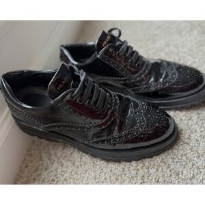 PRADA Patent Leather Brogues Oxford black‎ flat Shoes Womens 8 US 38 EU
